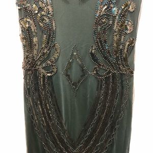 Dark Green 20's Flapper Style Dress Full Length